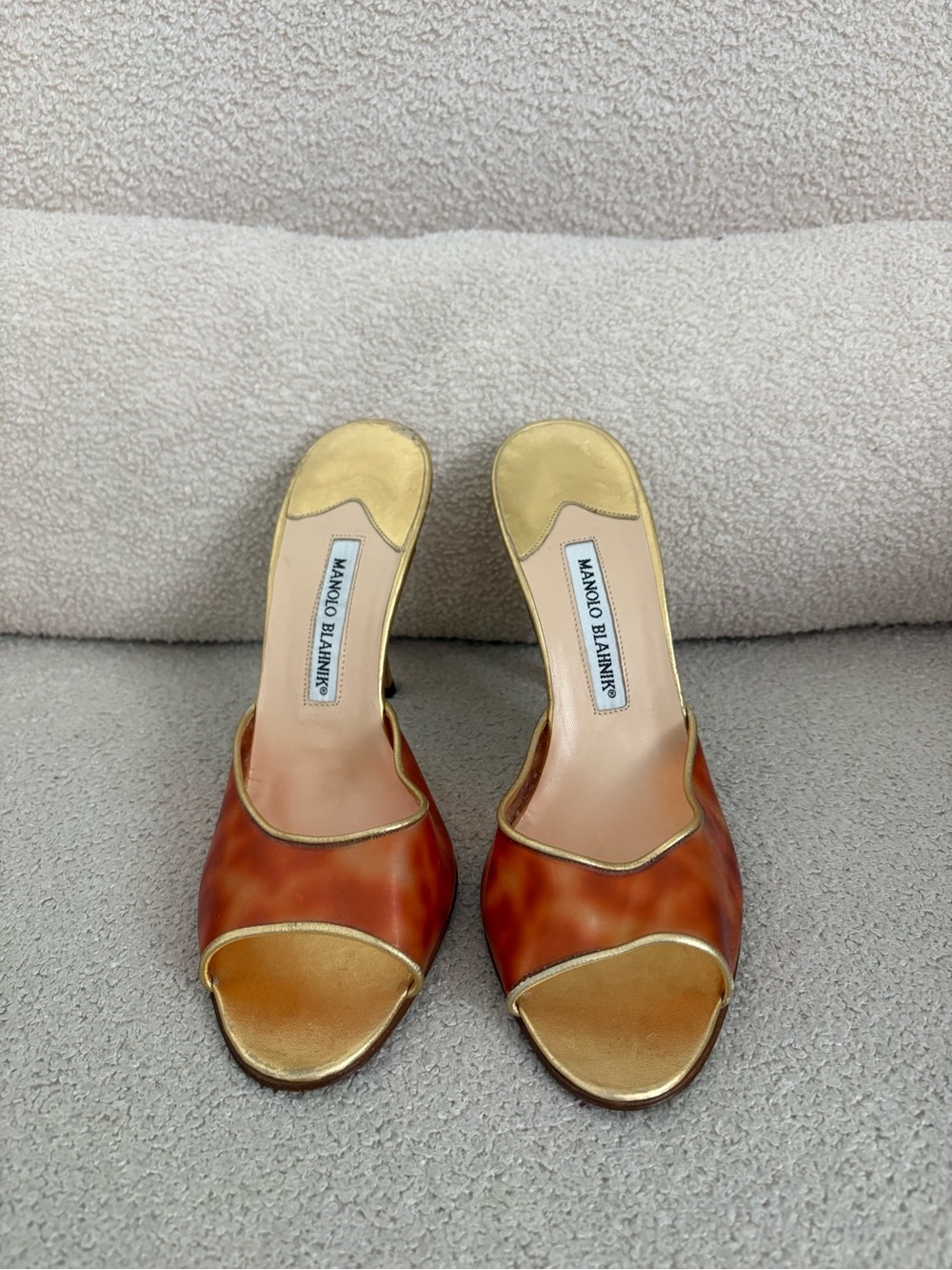 Manolo Blahnik Gold and Amber Open-Toe Vintage Y2K Mule Slides